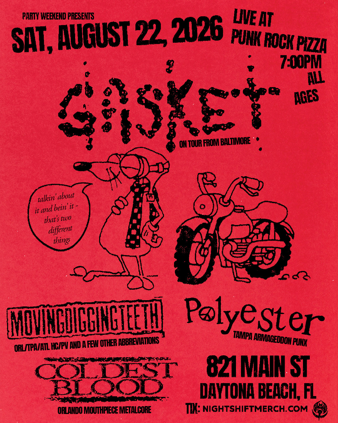 8/22: Gasket, movingdiggingteeth, Polyester & Coldest Blood @ Punk